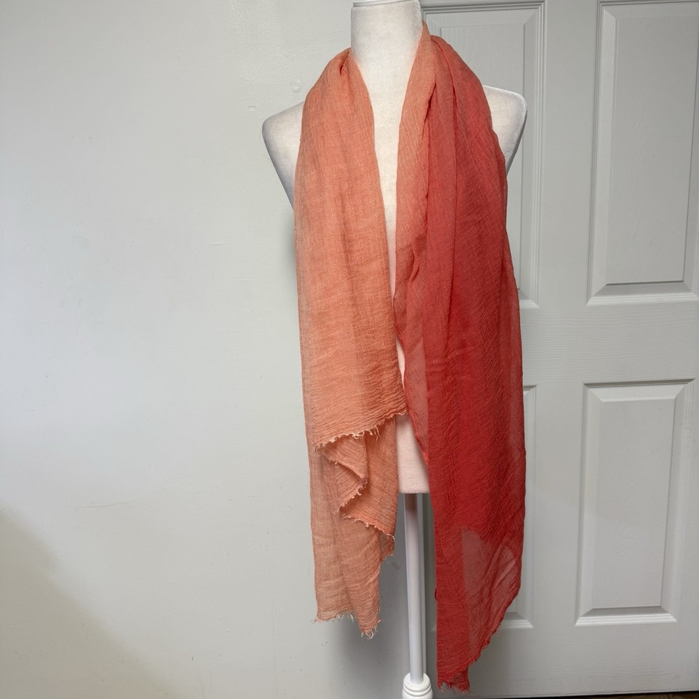Ann Taylor Peach Pink Distress Thing Scarf Rectangular Shawl Wool Blend 40"/72"